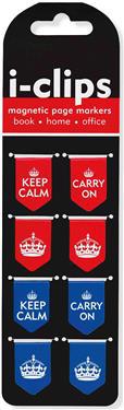 Keep Calm & Carry on I-Clips Magnetic Page Markers (Set of 8 Magnetic Bookmarks)