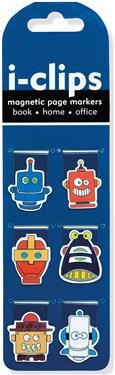 Robots Shaped I-Clips Magnetic Page Markers (Set of 6 Magnetic Bookmarks)