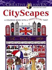Creative Haven Cityscapes: A Coloring Book with a Hidden Picture Twist
