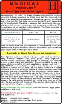 Blood Type B Diet - Medical Pocket Card