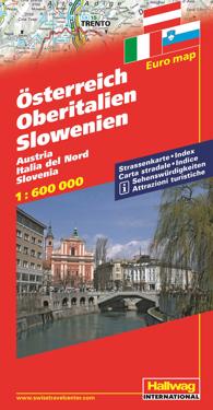 Österrike Norra Italien Slovenien Hallwag karta - 1:600000