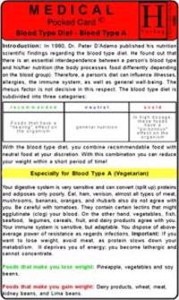 Blood Type A Diet - Medical Pocket Card