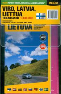 Viro, Latvia, Liettua tiekartasto, 1:430 000 (+nimihakemisto ja kaupunkienkartat - Tallinna, Riika, Vilna)