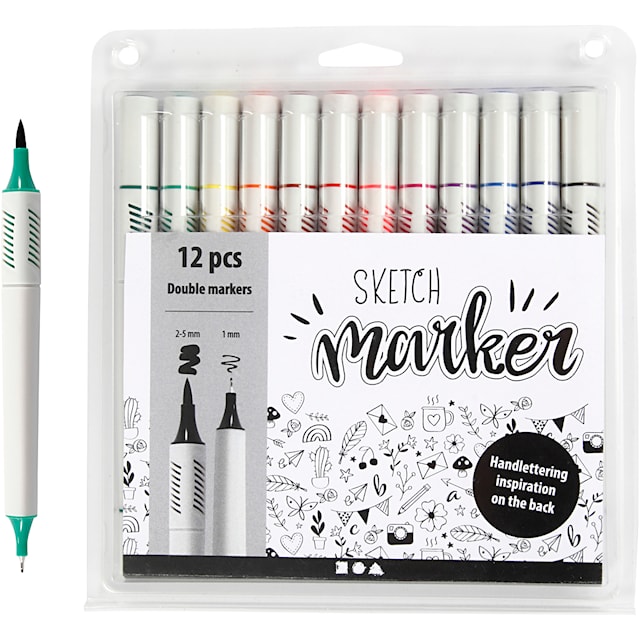 Produktbild 1 för Sketch Marker Dubbelspets Standardfärger 12-pack