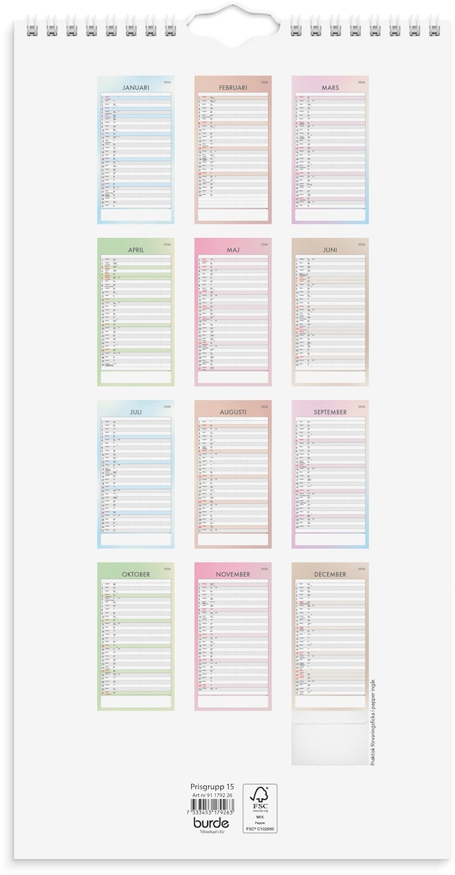 Produktbilde 3 for Familjekalender 2026 Tydlig 220x430 mm Burde