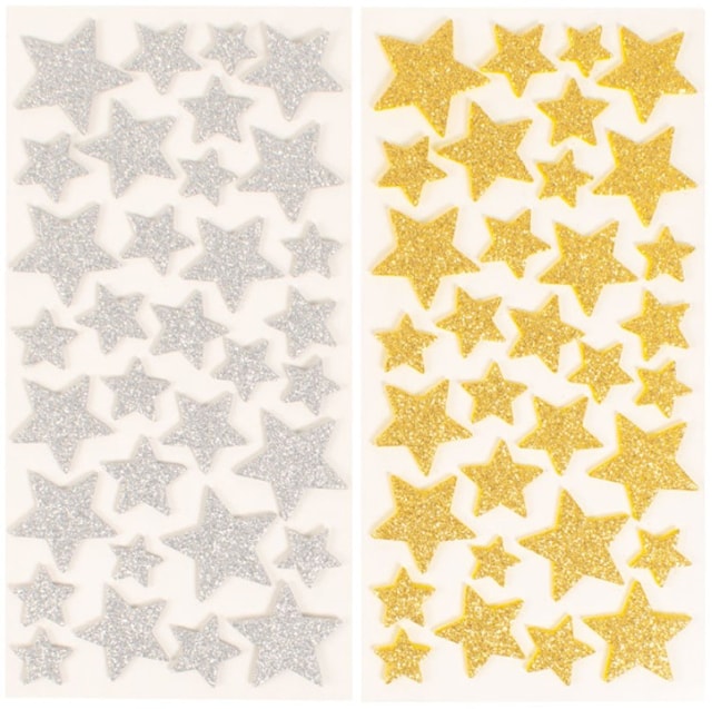 Produktbild 1 för Klistermärken Stjärnor glittriga Guld & Silver 15-34mm 132st Playbox