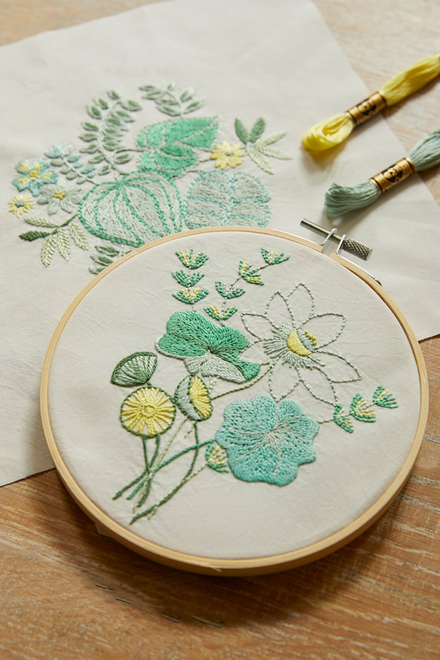 Tuotekuva 2 - Brodeerauspakkaus, jossa 2 puutarha-aihetta, DMC Mindfulness