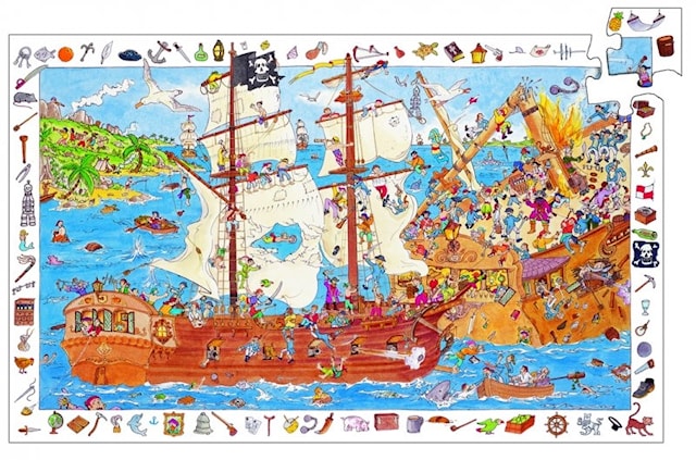 Produktbild 1 för Detaljrikt Pussel 100 Bitar Motiv med Pirater och Skepp Djeco
