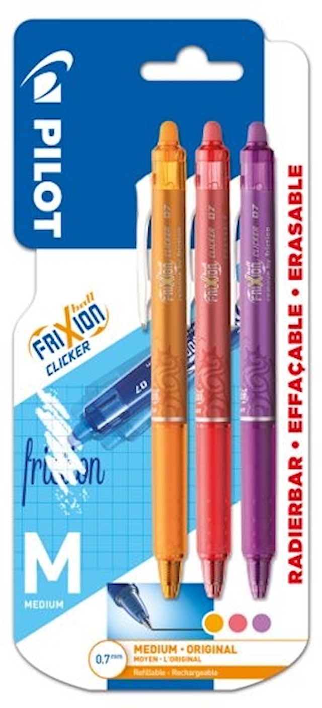 Produktbild 2 för Bläckpenna Frixion Clicker 3-Pack Apricot/Coral/Purple Pilot