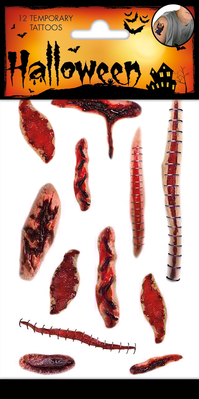 Tatoveringer Halloween falskt blod og sår 1 ark