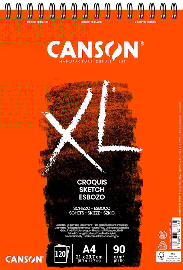 Produktbild 1 för Skiss papper A4 block Croquis, 120 ark 90g, Canson XL