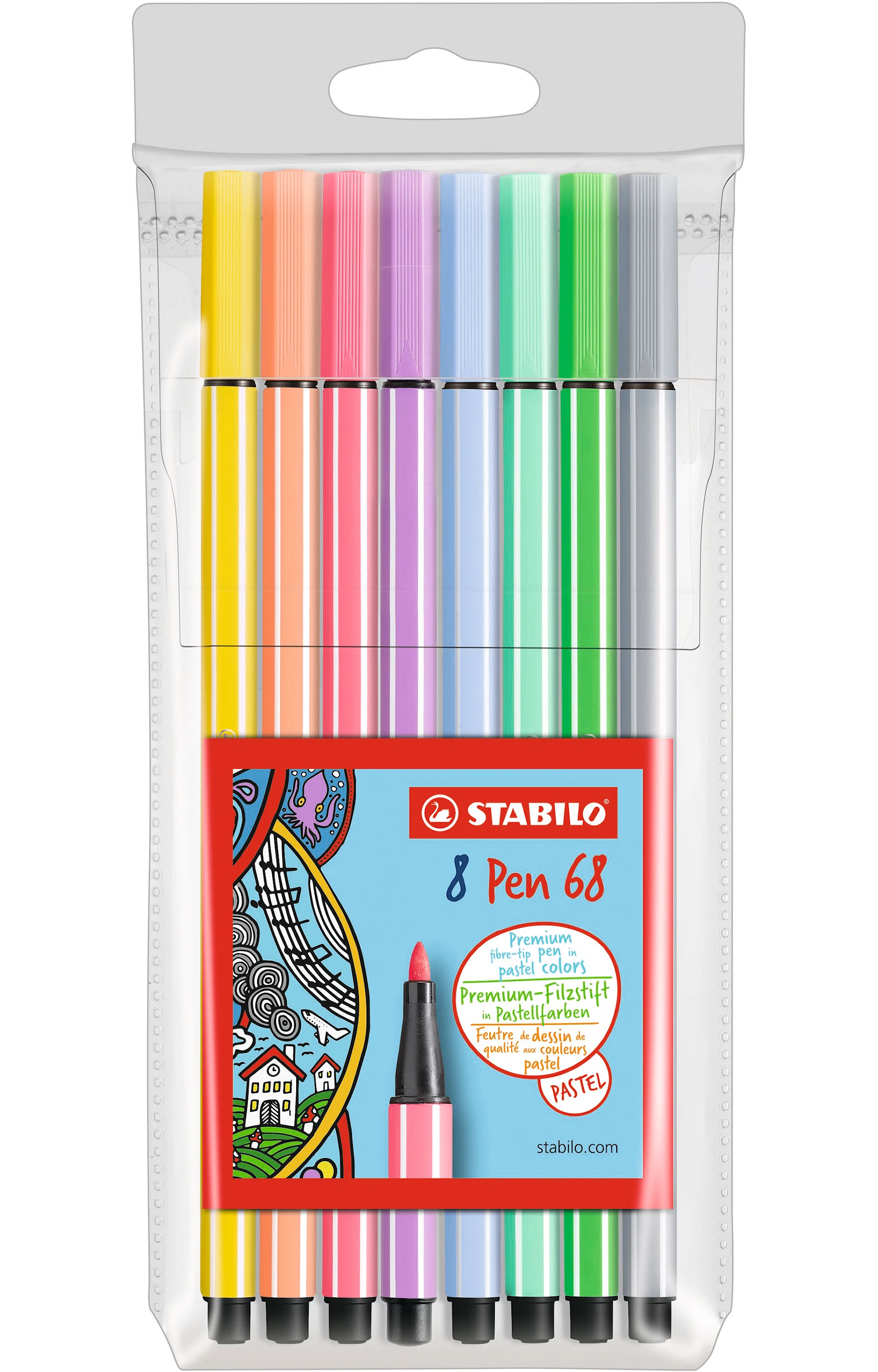 Produktbild för Pen 68 Fiberpenna Pastell 8-pack STABILO