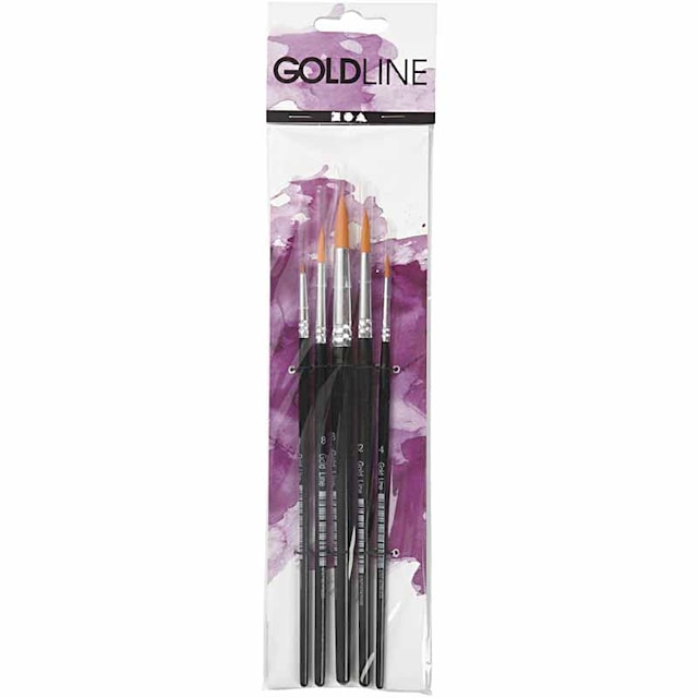 Produktbilde 2 for Gold Line pensler, nr. 1+4+8+12+18, L: 17-19 cm, B: 1-7 mm, rund, 5 stk./ 1 pk.
