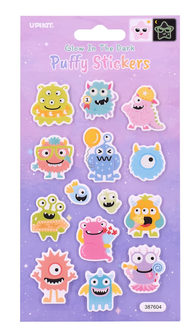 Puffiga klistermärken monster glow in the dark 1 ark Suntoy