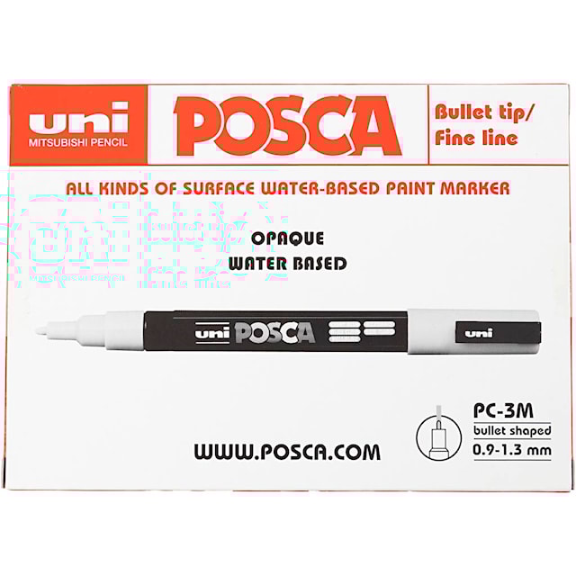 Produktbild 2 för Posca Marker Set, Guld, silver vit, PC-3M spets 0,9-1,3 mm 12p