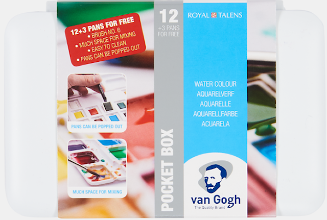 Van Gogh Vesiväri Pocket Box "Perusvärit" puolikokoinen 12 värin laatikko + 3 lisäväriä