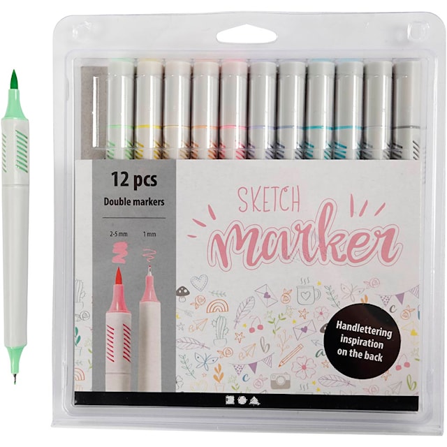 Produktbild 1 för Sketch Marker Dubbelspets Pastellfärger 12-pack