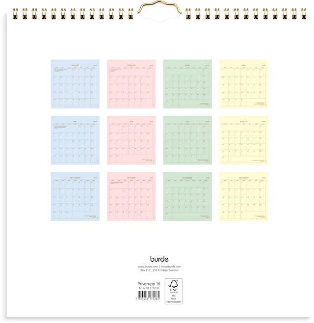 Tuotekuva 3 - Väggkalender 2026 Color 300x300 mm Burde