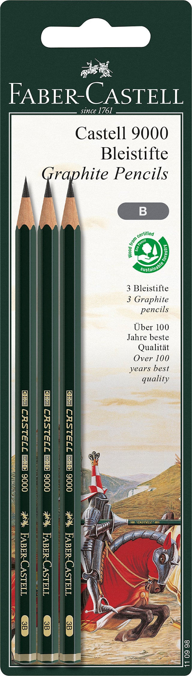 Blyant Castell 9000 graphite B 3-pack Faber Castell