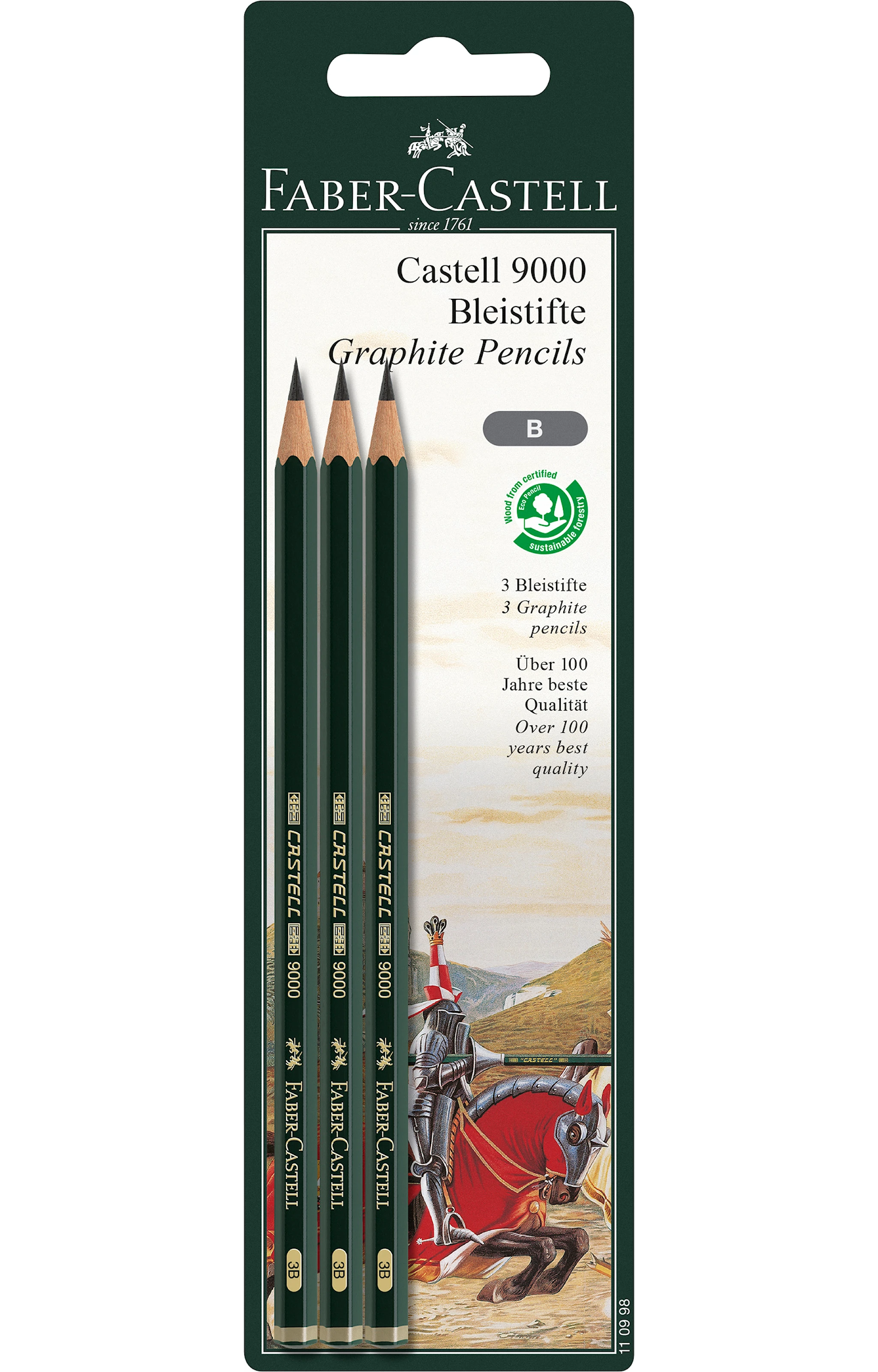 Tuotekuva ille Lyijykynä Castell 9000 grafiitti B 3-pack Faber Castell