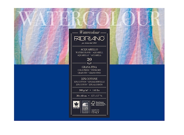 Akvarellblock Fin Gräng 30 x 40 cm 300g Fabriano