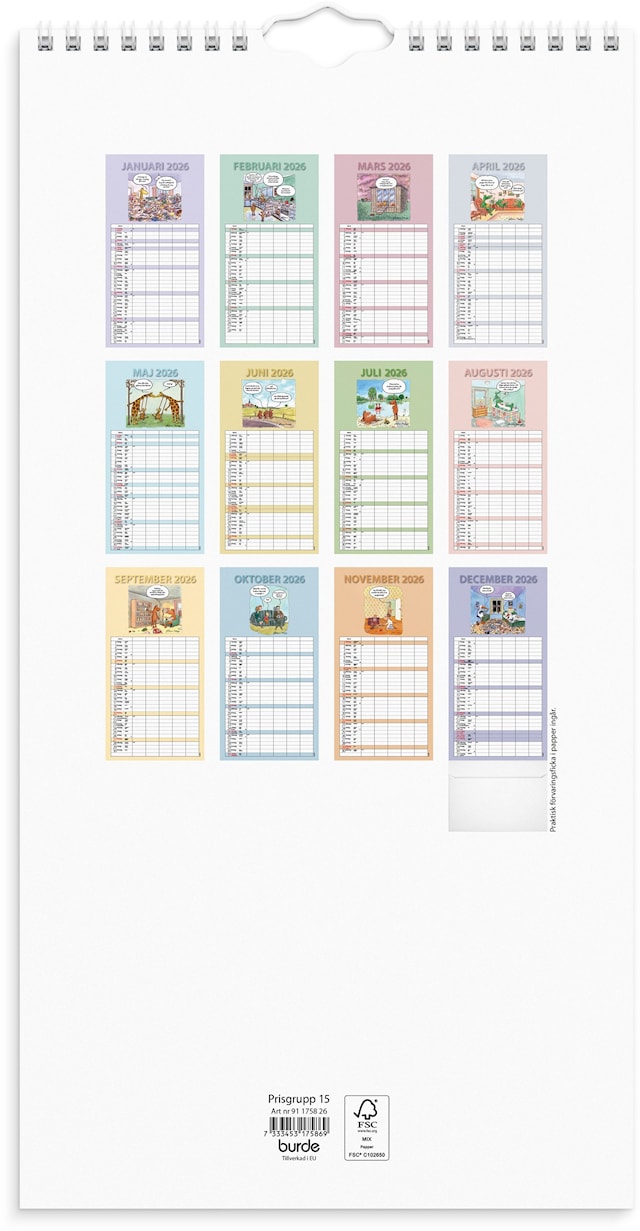 Produktbild 3 för Familjekalender 2026 Rolig 220x430 mm Burde