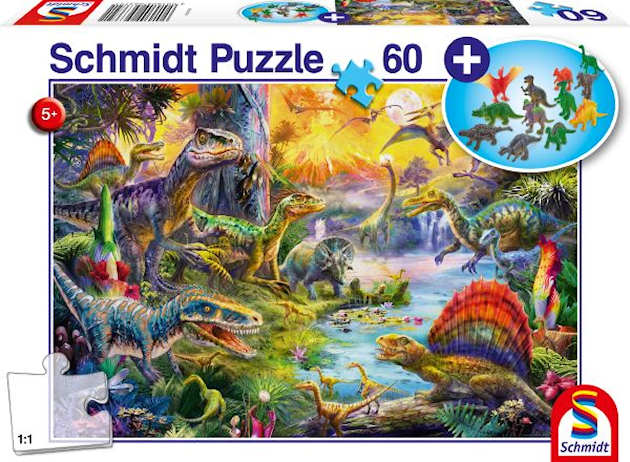 Produktbild för Dinosaurier Pussel & 12 figurer 60 bitar Schmidt