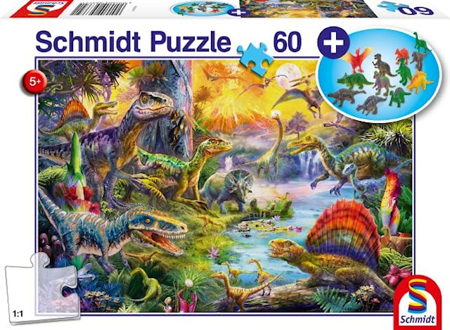Produktbild 1 för Dinosaurier Pussel & 12 figurer 60 bitar Schmidt