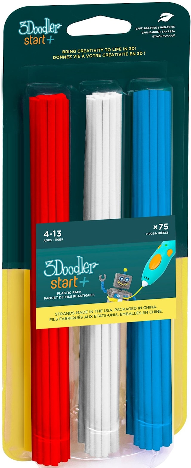 3Doodler Refill START Mix 1 Röd, vit, blå 75-Pack