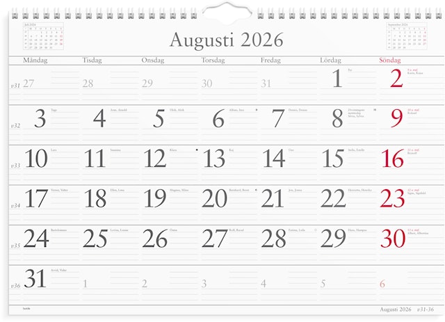 Produktbilde 2 for Väggkalender 2026 Månadskalendern 430x300 mm Burde