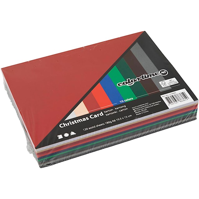 Tuotekuva 2 - Kartonki, jouluvärit, A6, arkki 105x148 mm, 180 g, värilajitelma, 120 laj/ 1 pkt