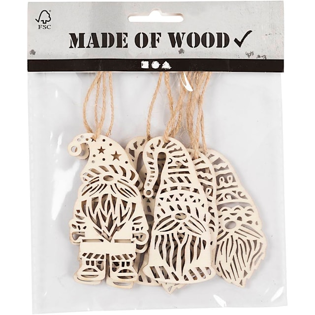 Produktbild 2 för Tomtedkorationer i trä hängande 8 cm 6-pack