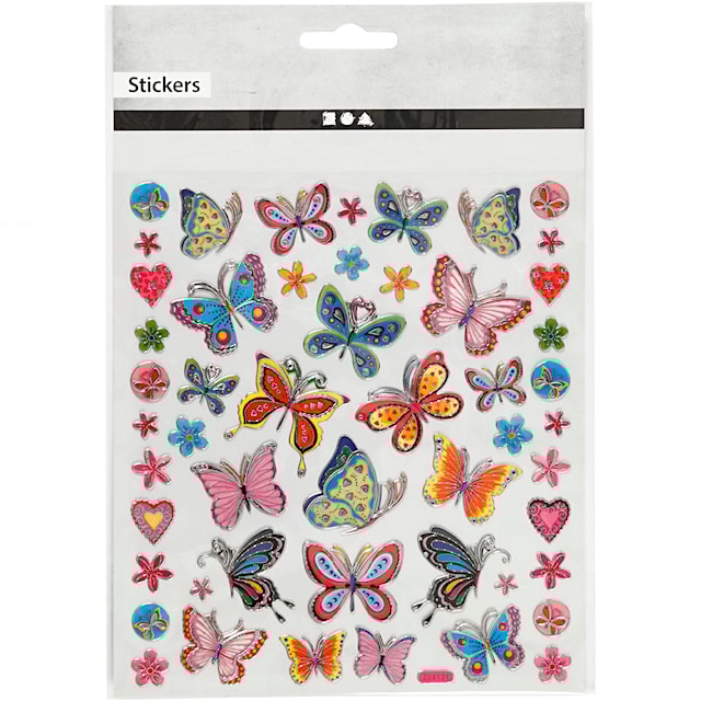 Produktbilde 3 for Klistremerker, fargerik sommerfugl, ark 15x16,5 cm, ca. 21 stk., 1 ark