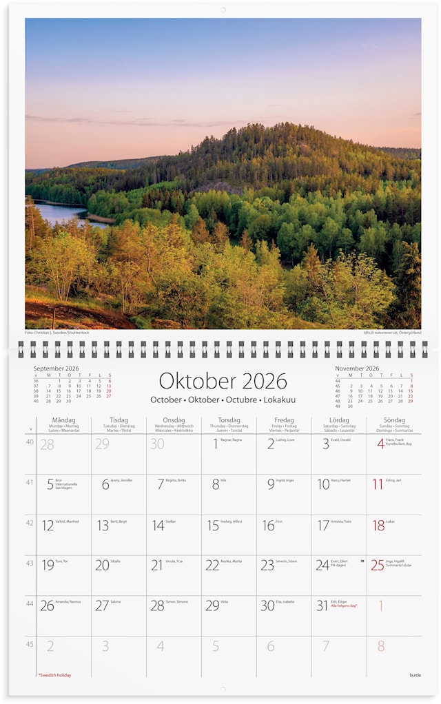 Tuotekuva 2 - Väggkalender 2026 Sweden med kuvert 300x240 mm Burde