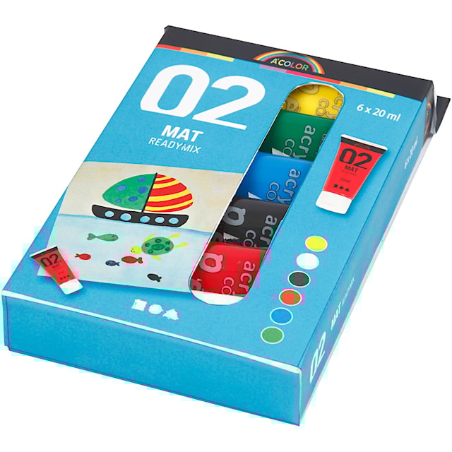 Tuotekuva 5 - Akryylimaali Matta, perusvärilajitelma, 6x20 ml/ 1 pkt