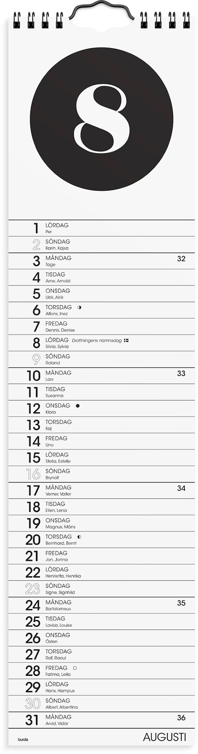 Produktbild 3 för Väggkalender 2026 Simple 110x430 mm Burde