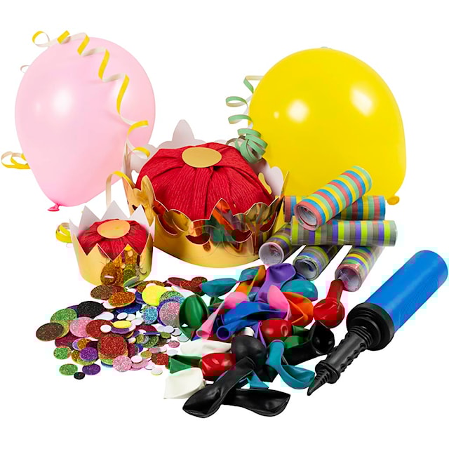 Produktbild 1 för Stort kalas Kit med ballonger, serpentiner och kronor