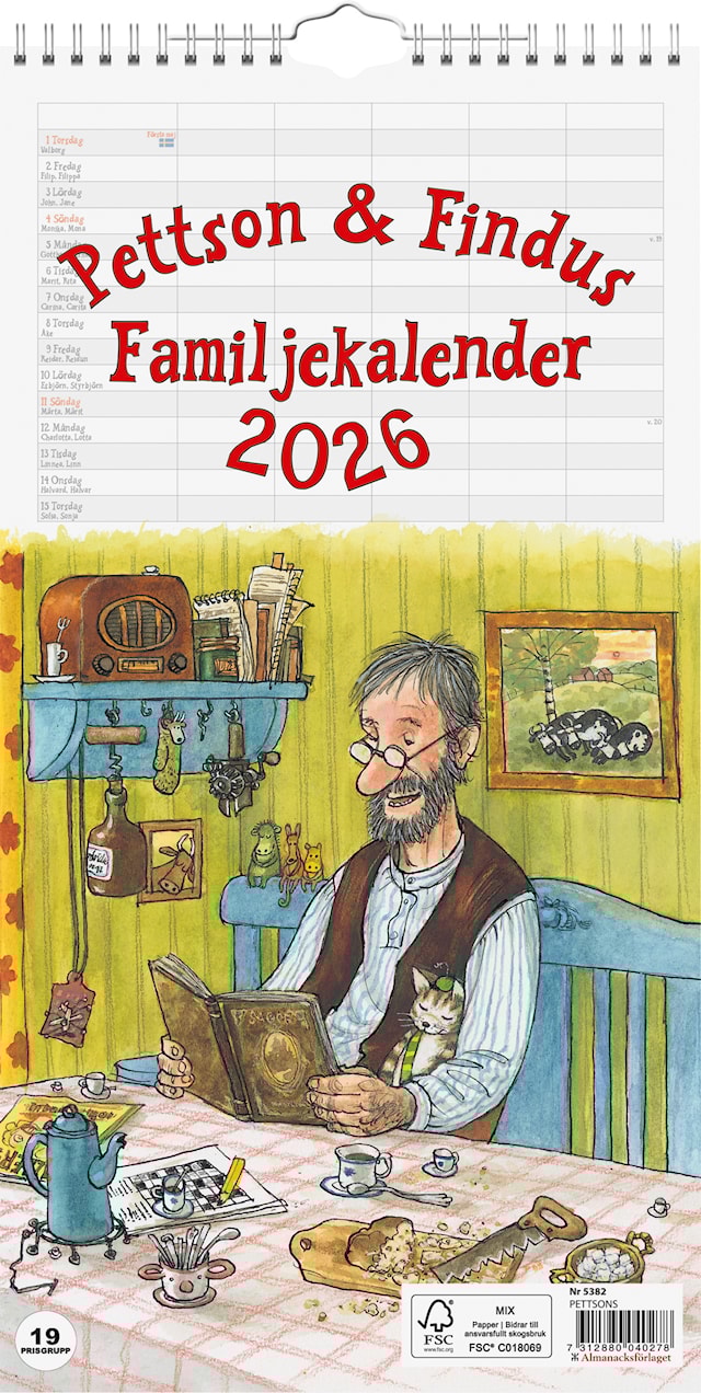 Produktbild 1 för Väggkalender 2026 Pettson och Findus Familjekalender Almanacksförlaget