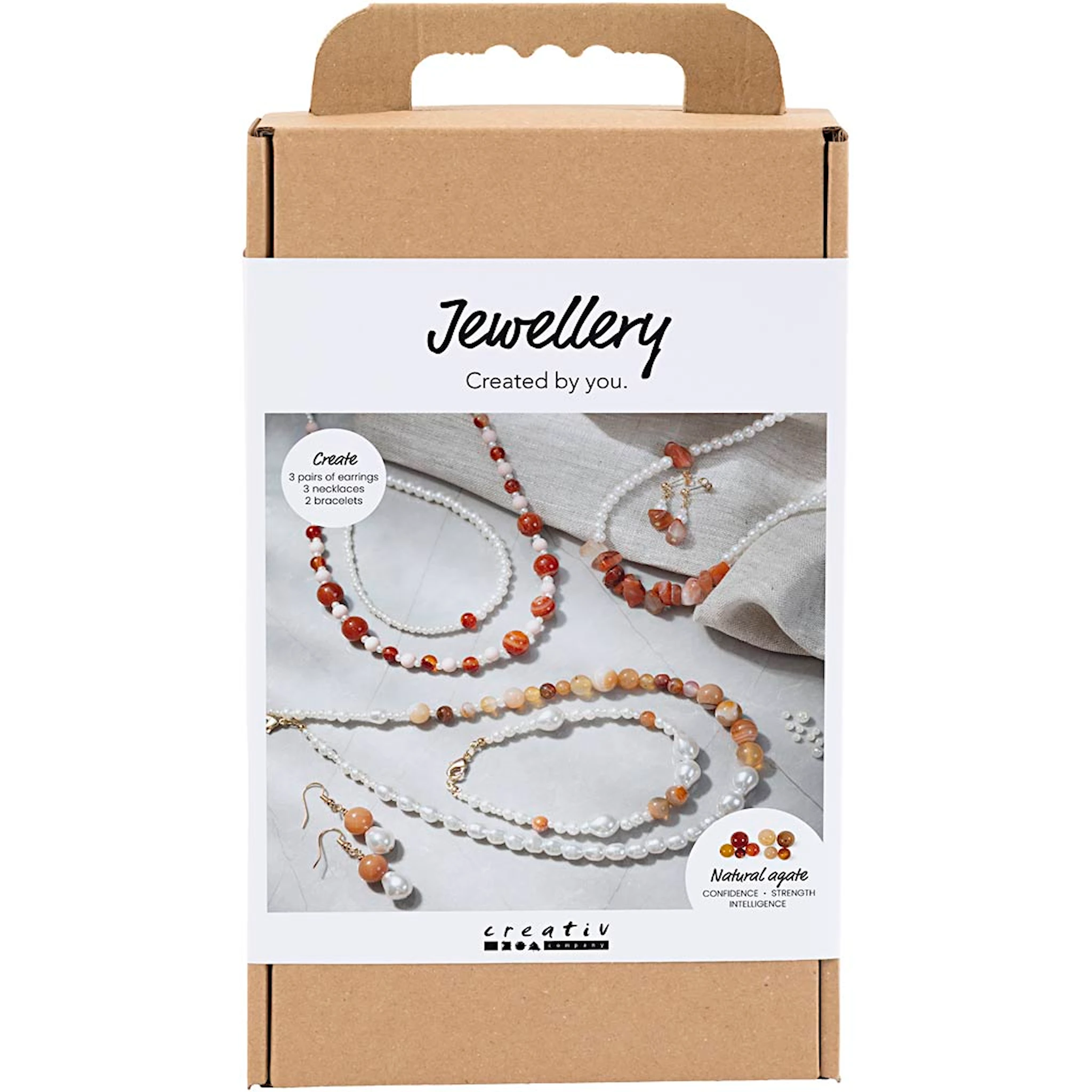 Produktbilde for DIY Kit Smykker, beige, brentorange, hvit perlemor, 1 pk.