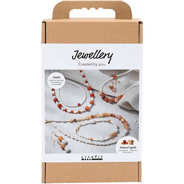 Produktbilde 1 for DIY Kit Smykker, beige, brentorange, hvit perlemor, 1 pk.