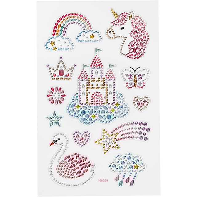 Produktbild 1 för Diamond stickers, enhörningar, ark 10x16 cm, 1 ark