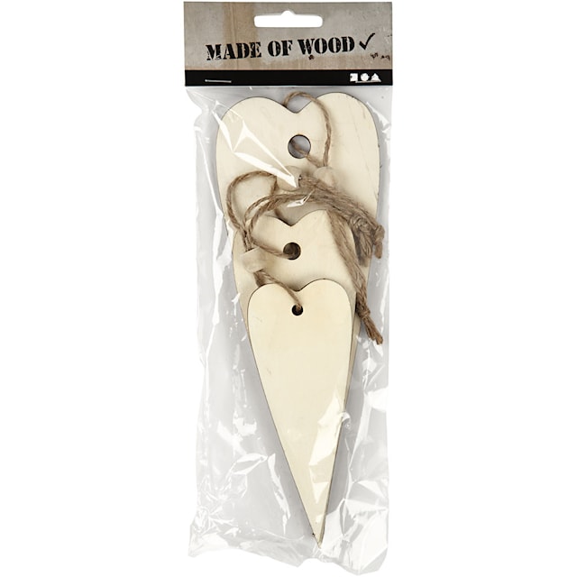 Tuotekuva 2 - Puukoristeet, korkea sydän, Kork. 12+16+20 cm, paksuus 5 mm, 3 kpl/ 1 pkt