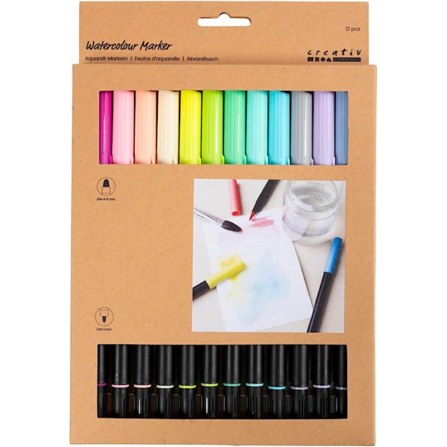 Produktbilde 4 for Akvarelltusj, Pastell, strek 2+4-8 mm, ass. farger, 12 stk./ 1 pk.