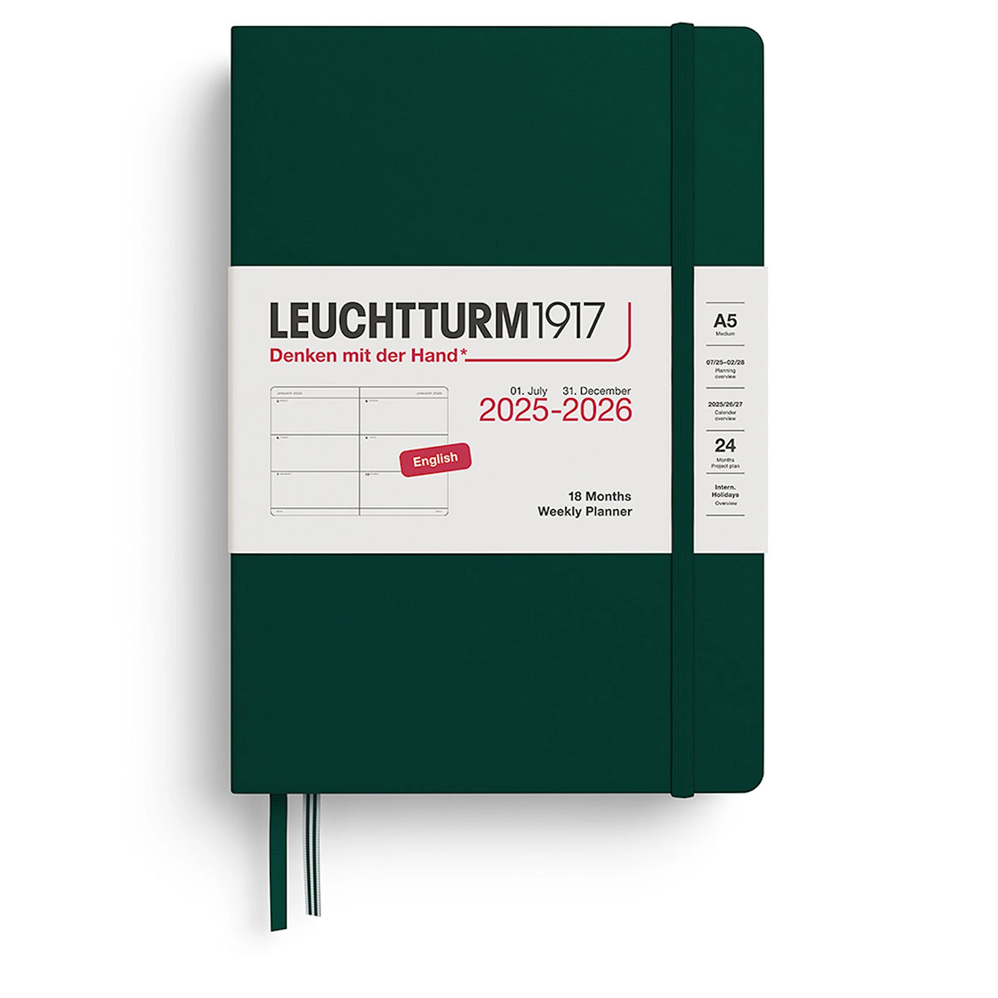 Produktbilde for Kalender A5 18m 25–26 Ukentlig Planlegger Forest Green Leuchtturm1917
