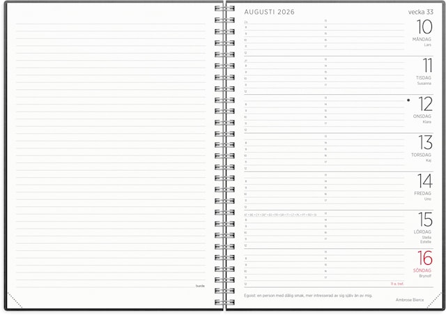 Produktbild 2 för Kalender 2026 A5 Stor Veckokalender Eco Line Svart Burde