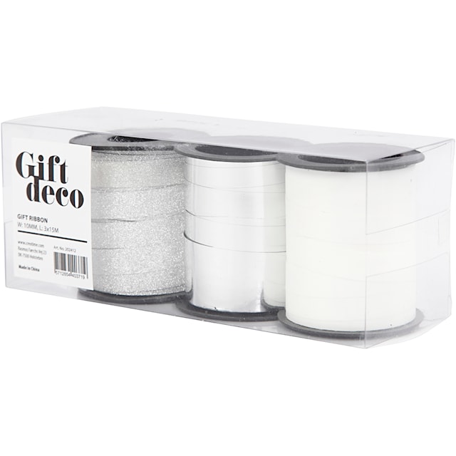 Produktbild 5 för Presentsnören, B: 10 mm, silver, silverglitter, vit, 3x15 m/ 1 förp.