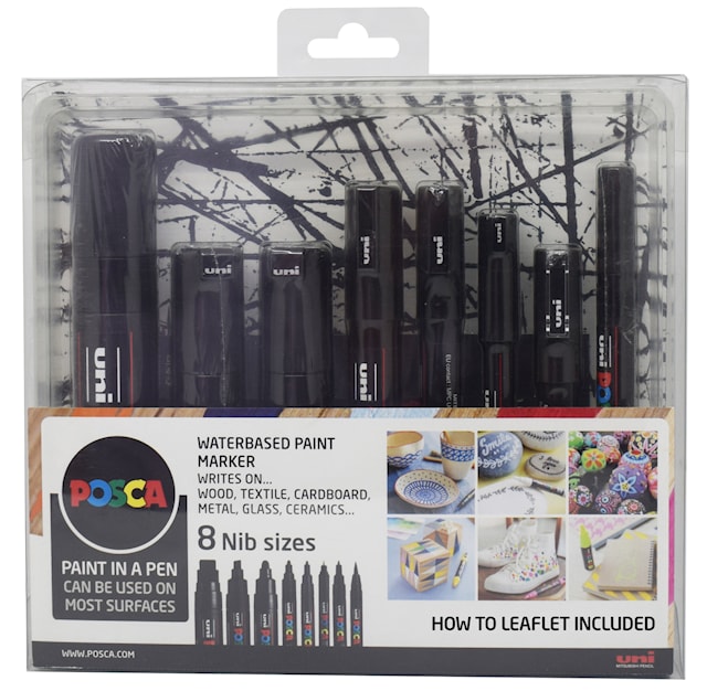 Posca Marker Set Svart 8-pack Olika Spetsstorlekar