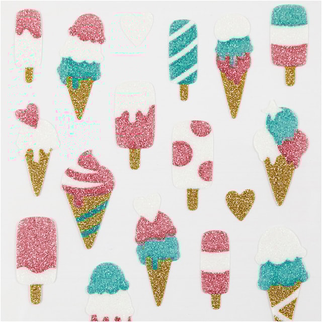 Produktbild 3 för Glitterstickers, glassar, ark 10x16 cm, 1 ark