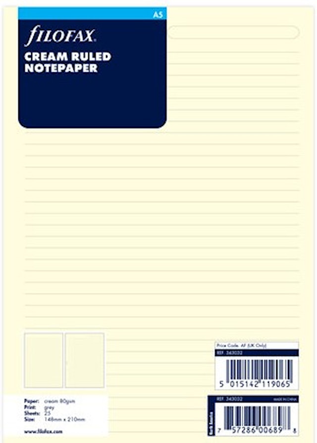 Produktbild 1 för Anteckningsblad A5 Linjerade Créme Filofax