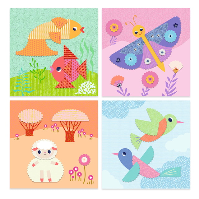 Produktbilde 5 for DIY-kollasje med bølgesaks 4 bakgrunner og 9 materialark Djeco